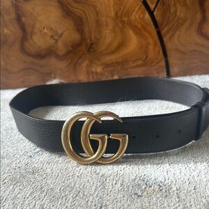 Gucci Dark Brown Leather Belt with Gold Double G Buckle